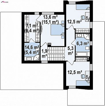 Проект современного двухэтажного дома из кирпича необычной формы и планировки с подземным гаражом и террасой на втором этаже / План 2 этажа