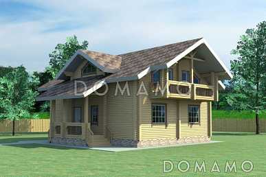 Проект деревянного дома с кухней, столовой и гостиной