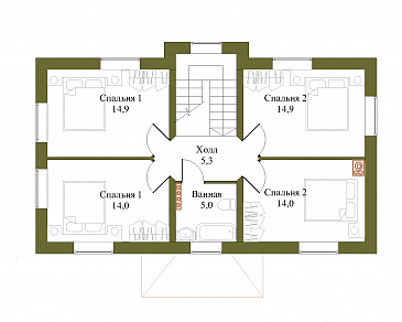 Проект компактного двухэтажного коттеджа с пятью спальнями / План 2 этажа