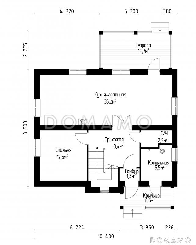 Проект коттеджа из СИП панелей в стиле шале / План 1 этажа