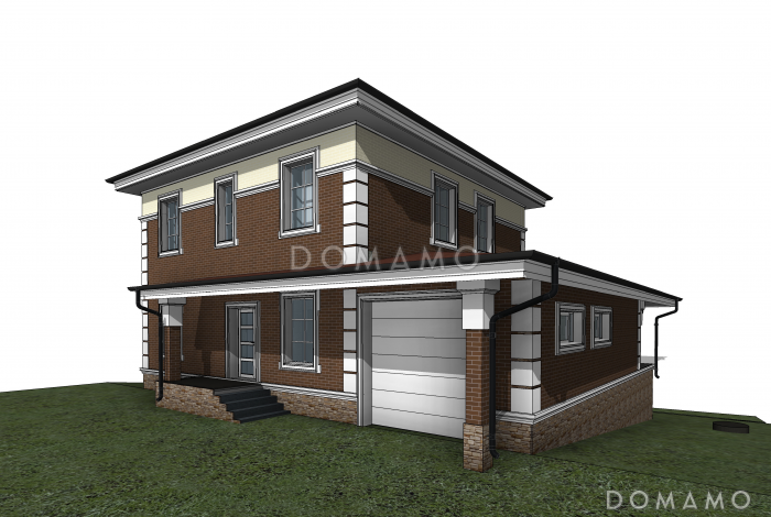 Проект загородного дома с террасой, гаражом, кабинетом, двумя детскими