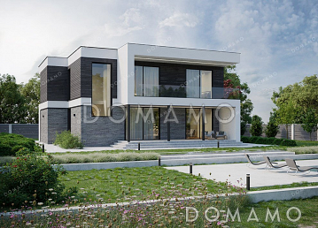 Проект двухэтажного дома с большой террасой и плоской крышей