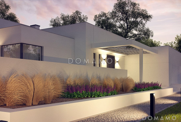 Проект современного трёхуровнего дома из кирпича с плоской крышей, с большим гаражом, спортзалом и сауной