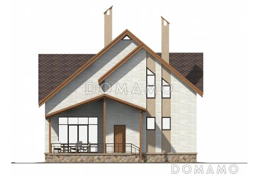 Проект коттеджа из SIP панелей с двусветной гостиной и террасой. / Фасад 1