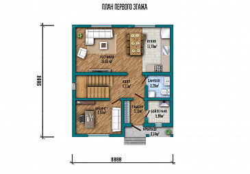 Проект одноэтажного дома с мансардой и балконом / План 1 этажа
