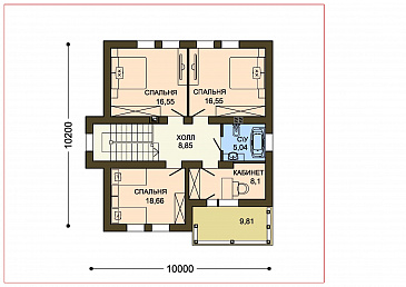 Проект коттеджа из белого клинкера с эркером и деревянными вставками / План 2 этажа