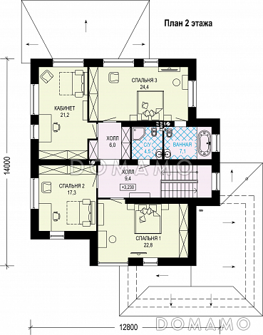 Проект двухэтажного дома из газобетона с гаражом на два машиноместа / План 2 этажа