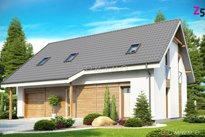 Проект одноэтажного мансардного дома из кирпича с четырьмя спальнями и встроенным гаражом