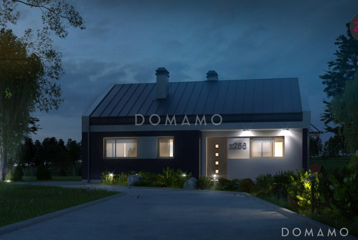 Проект одноэтажного дома из кирпича с оригинальной открытой террасой