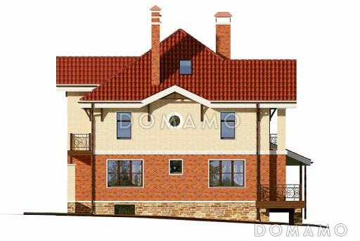 Проект дома с цокольным этажом и большой крытой террасой / Фасад 2