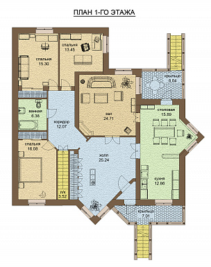 Проект одноэтажного дома с цокольным этажом / План 1 этажа