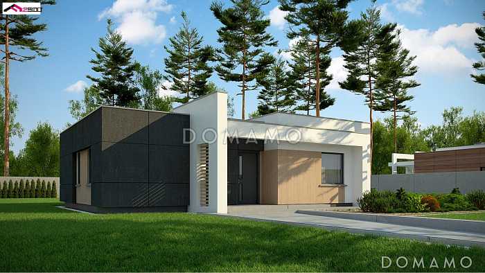 Проект одноэтажного дома в стиле Хай-Тек, с двумя спальнями и приватным санузлом