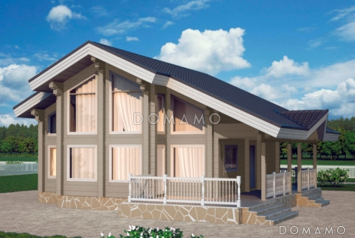 Проект дома с мансардой из клееного бруса с большим вторым светом