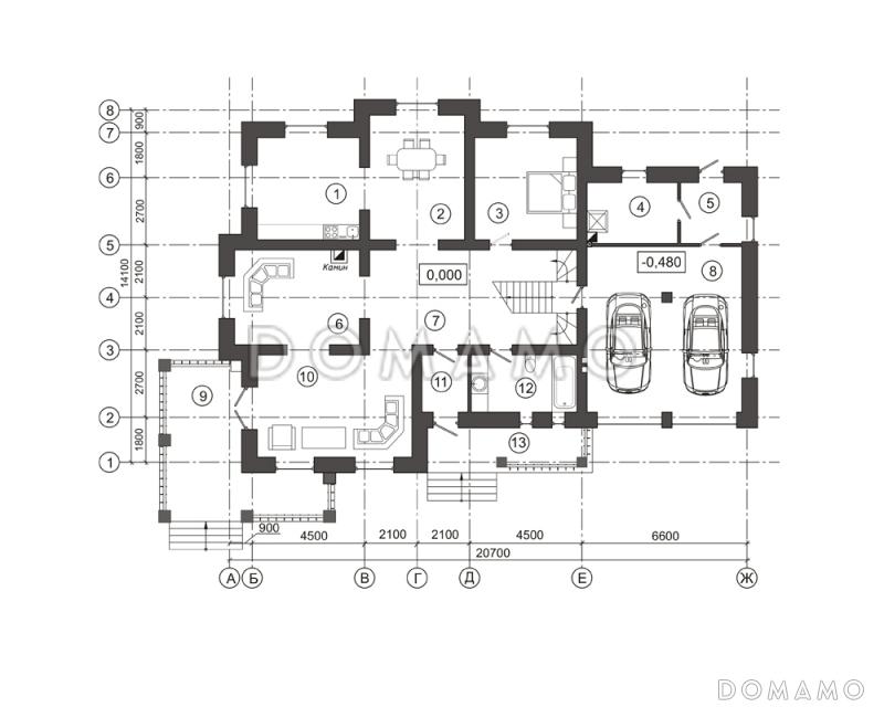 Проект загородного дома с лепниной на фасаде / План 1 этажа