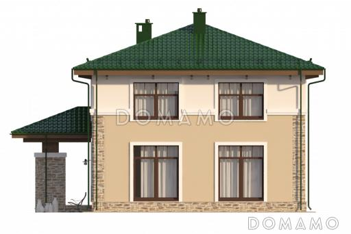 Проект двухцветного коттеджа с двумя гардеробными и большим крыльцом / Фасад 3