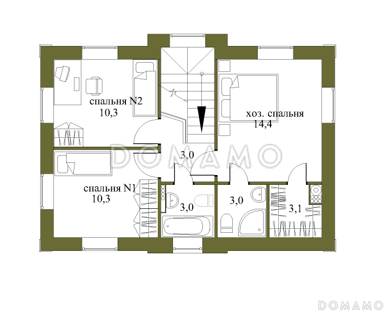 Проект небольшого двухэтажного особняка из SIP панелей с парадным фасадом / План 2 этажа
