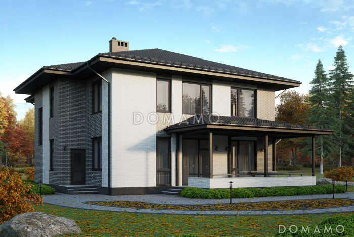 Проект двухэтажного дома из газобетона и кирпичной облицовкой