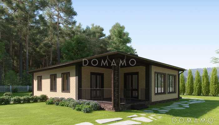 Проект дома с выходом на террасу из спальни и кухни, кладовой, двумя санузлами 