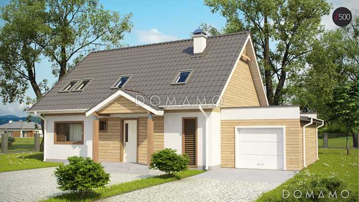 Проект классического мансардного дома из кирпича с дополнительной спальней на первом этаже, с эркером и гаражом