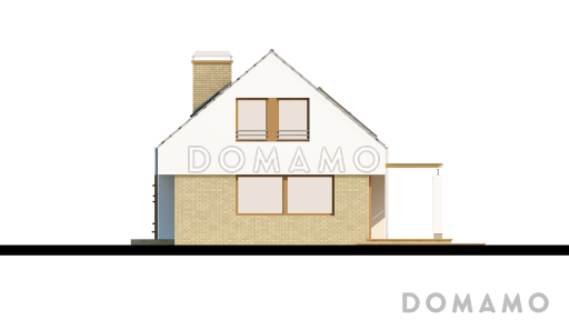 Проект одноэтажного мансардного дома из кирпича с большой площадью остекления в гостиной / Фасад 2