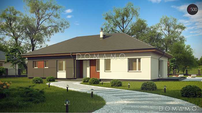 Проект просторного одноэтажного дома из газобетона с четырьмя спальнями с гардеробными 