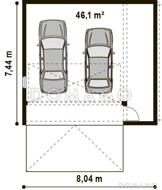 Проект гаража из кирпича для двух авто с дополнительным помещением / План 1 этажа