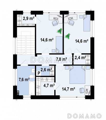 Проект дома с подземным гаражом на два автомобиля, кабинетом, светлой дневной зоной, спальнями на втором этаже / План 2 этажа