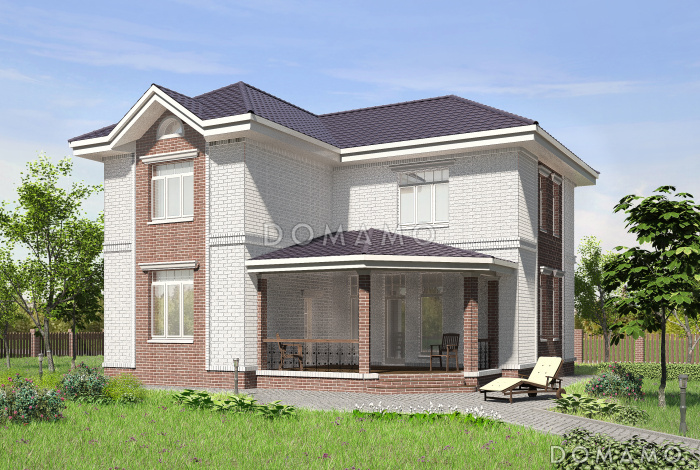 Проект углового коттеджа с большой террасой