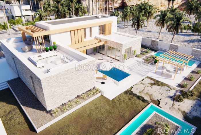 Проект двухэтажного дома с эксплуатируемой кровлей, гаражом, большой прихожей, светлой гостиной, кабинетом