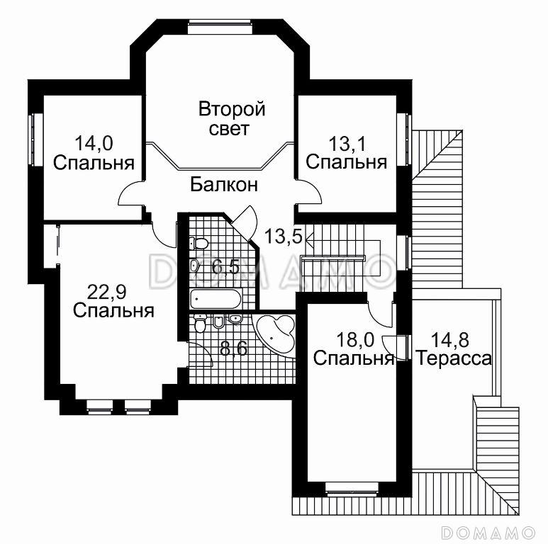 Проект дома из кирпича с эркером и гаражом на 2 машины / План мансардного этажа