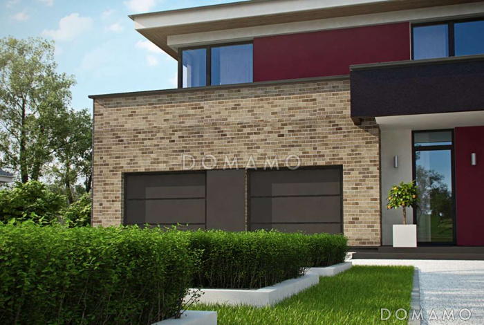 Проект современного двухэтажного дома из газобетона с четырьмя спальнями, большим гаражом и сауной 