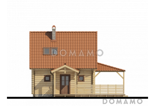 Проект компактного мансардного дома из газобетона с тремя спальнями и крытой террасой / Фасад 1