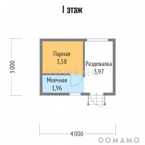 Проект бани из бруса 3х4 / План 1 этажа