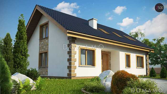 Проект одноэтажного мансардного дома из кирпича классической формы и планировки, с пятью комнатами