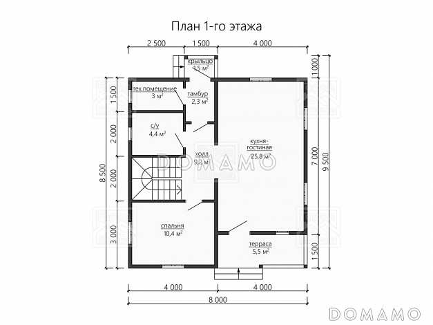 Каркасный дом "Оддманд" / План 1 этажа