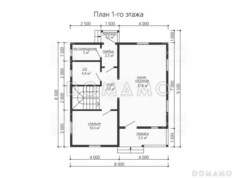 Каркасный дом "Оддманд" / План 1 этажа