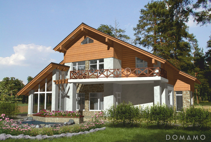 Проект дома из панелей СИП с комбинированной отделкой фасада