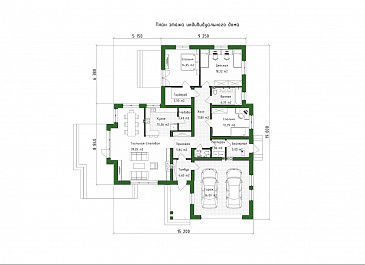 Проект дома из газобетона с двухместным гаражом и двумя террасами / План 1 этажа