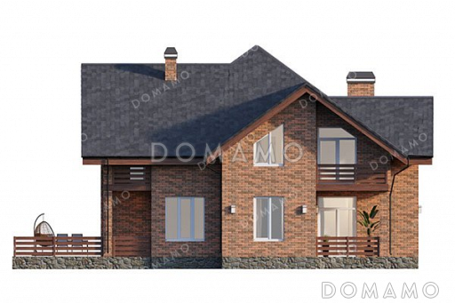 Проект одноэтажного дома с мансардой и просторной террасой / Фасад 2