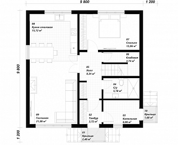 Проект двухэтажного дома в европейском стиле по каркасной технологии со вторым светом  / План 1 этажа