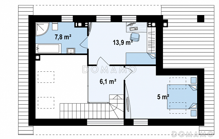 Проект просторной двухэтажной бани из кирпича с кухней, комнатами отдыха и барбекю на террасе / План 2 этажа