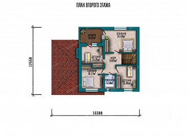 Проект двухэтажного дома с террасой, гаражом и балконом / План 2 этажа