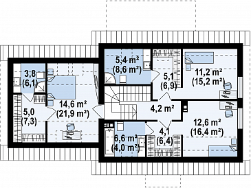 Проект комфортного одноэтажного мансардного дома из газобетона с кабинетом, гаражом и тремя спальнями / План мансардного этажа