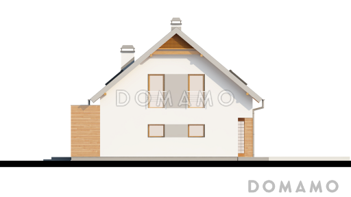 Проект одноэтажного мансардного дома из кирпича с кабинетом, четырьмя спальнями, техническим помещением и гаражом / Фасад 1