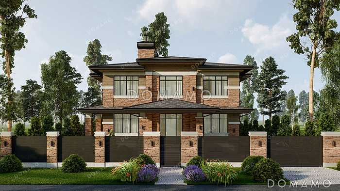 Проект двухэтажного дома с подвалом в стиле Райта