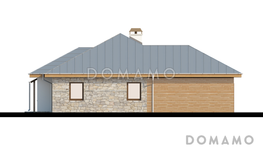Проект одноэтажного дома из газобетона с тремя спальнями и гаражом на два автомобиля / Фасад 3