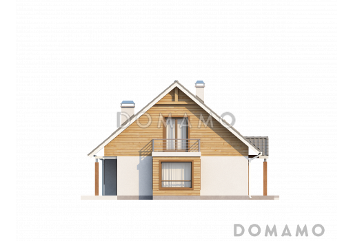 Проект классического мансардного дома из кирпича с дополнительной спальней на первом этаже и эркером в столовой зоне / Фасад 4