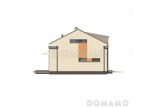 Проект современного мансардного дома из газобетона с четырьмя комнатами, эркером и одноместным гаражом / Фасад 4