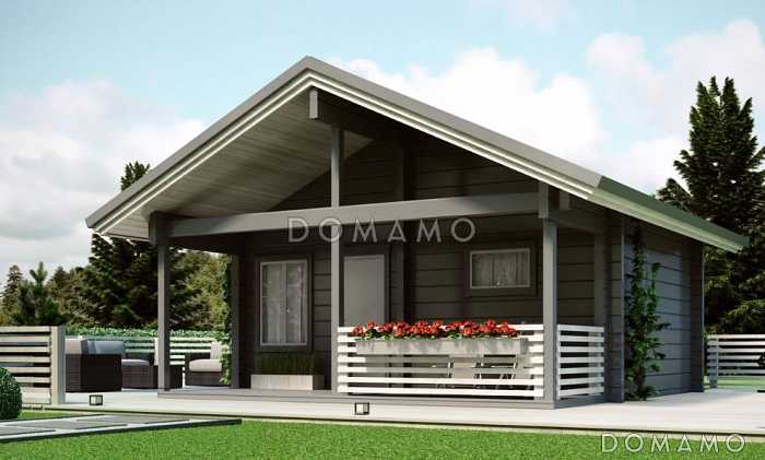 Проект бани из клееного бруса с крытой террасой