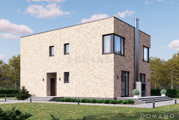 Проект современного двухэтажного дома с тремя мастер-спальнями, котельной и барбекю на террасе